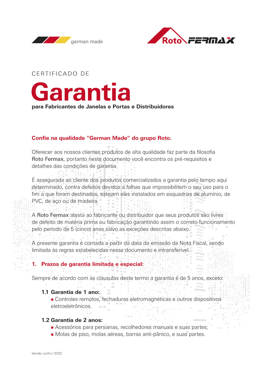 Certificado de Garantia Roto Fermax