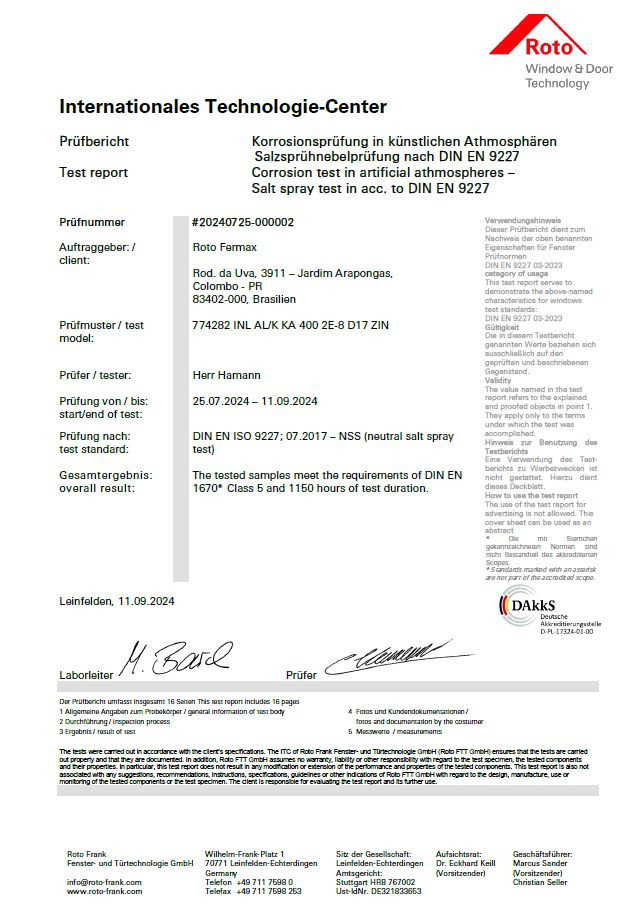 Certificado Teste Saltspray - Cremonas Zinc-Níquel