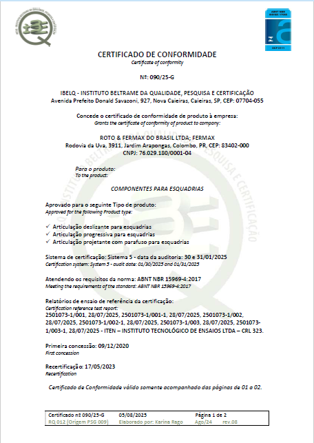 Certificado Articulações - ABNT NBR 15969-4